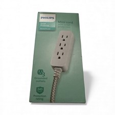 Philips 3 Grounded Outlet Surge Protector, White Mini Cord