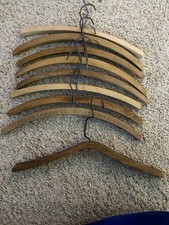 19 Vtg Wooden Clothes Coat Hangers Thin/Thick Curved Wood  Wire Hooks MCM 16"
