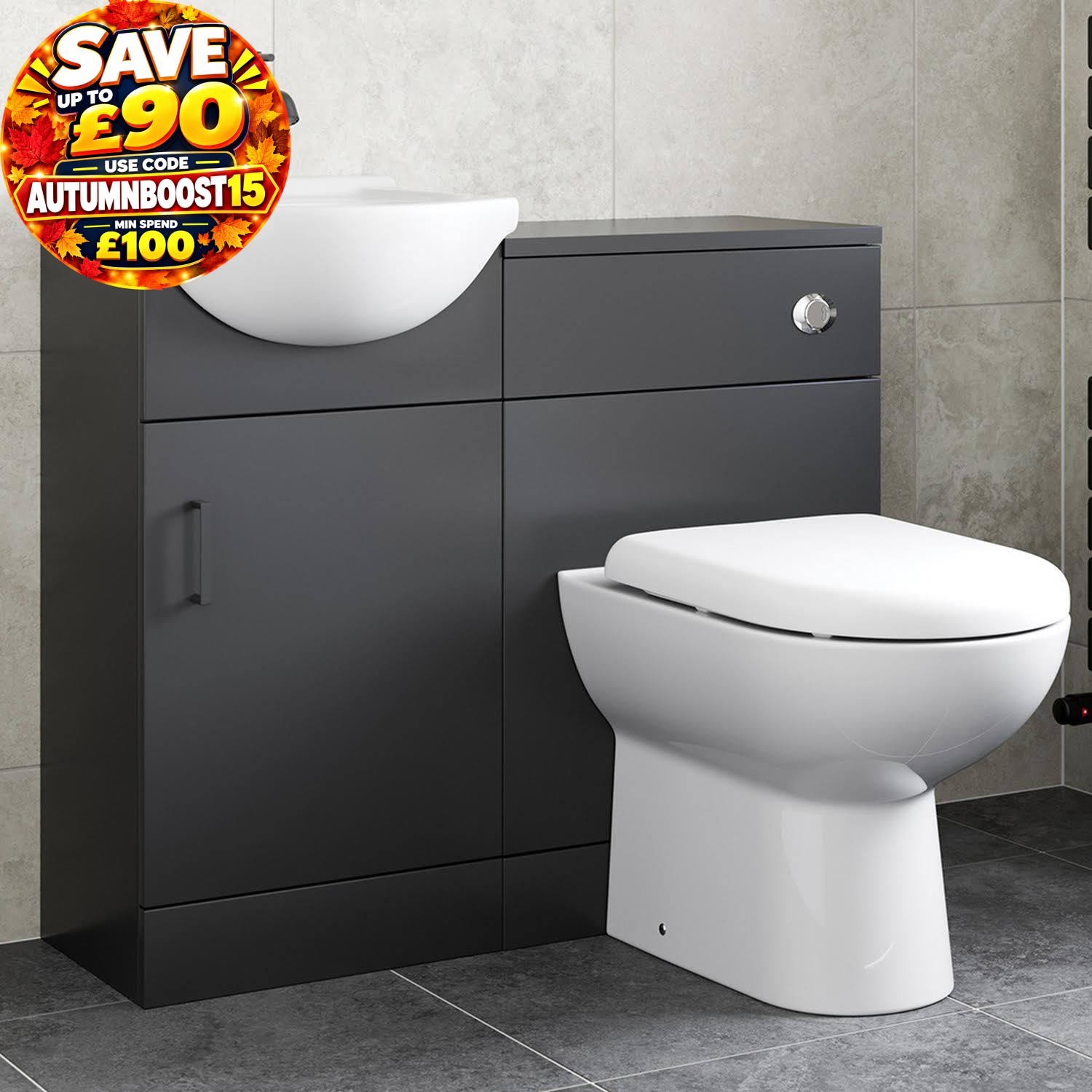 Avox Black Toilet & Basin Vanity Unit Combination 950mm