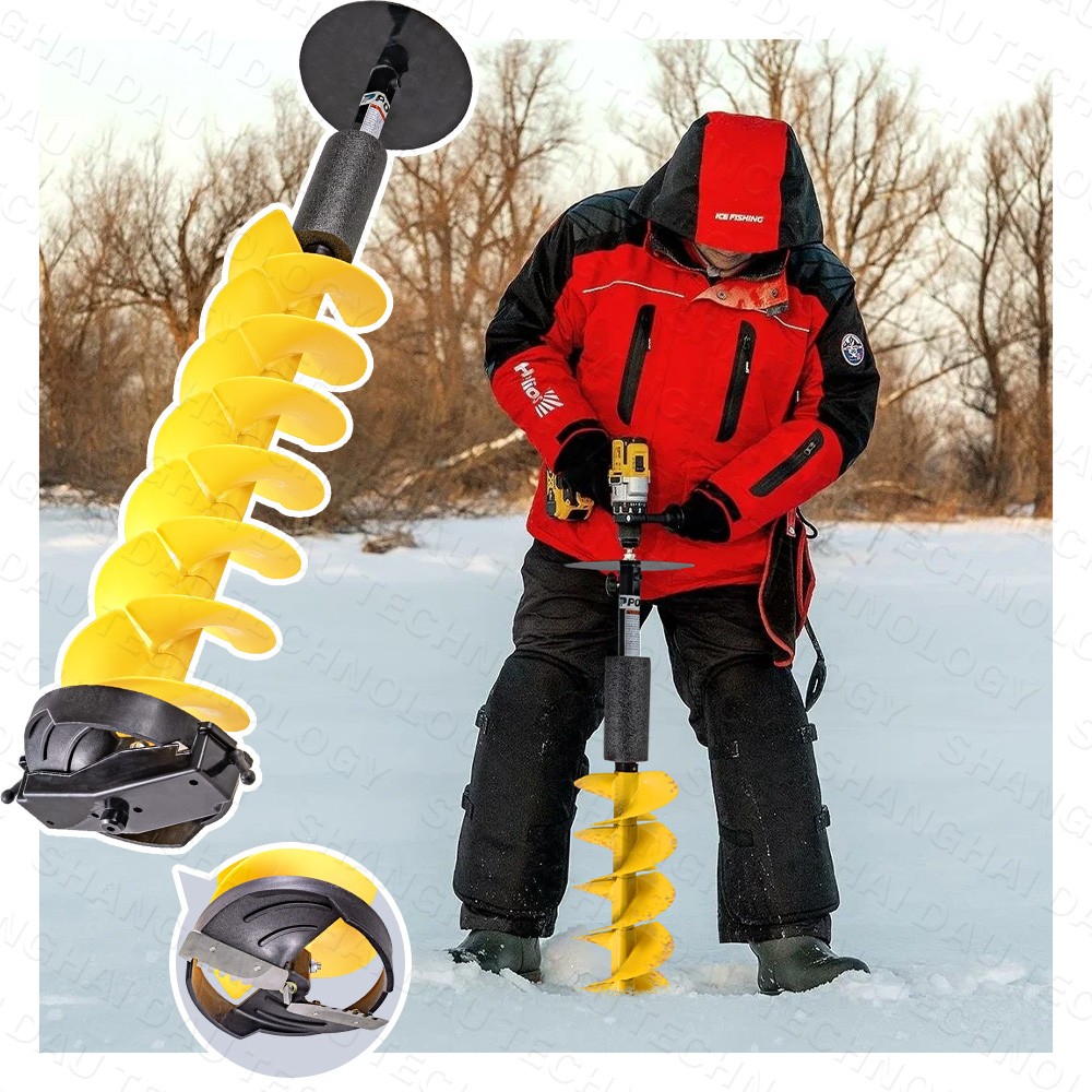 Ice Fishing Auger 40'' Cordless Ice Augers with Plate Universal Adapter Yellow
