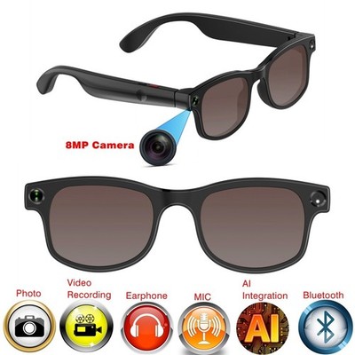 4K HD Smart Glasses AI Camera Bluetooth Call Voice Assistant and Earphone