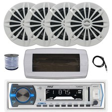 Pyle Bluetooth Marine Radio,Cover, Antenna,Wire, 4x 6.5" 180W White Speaker