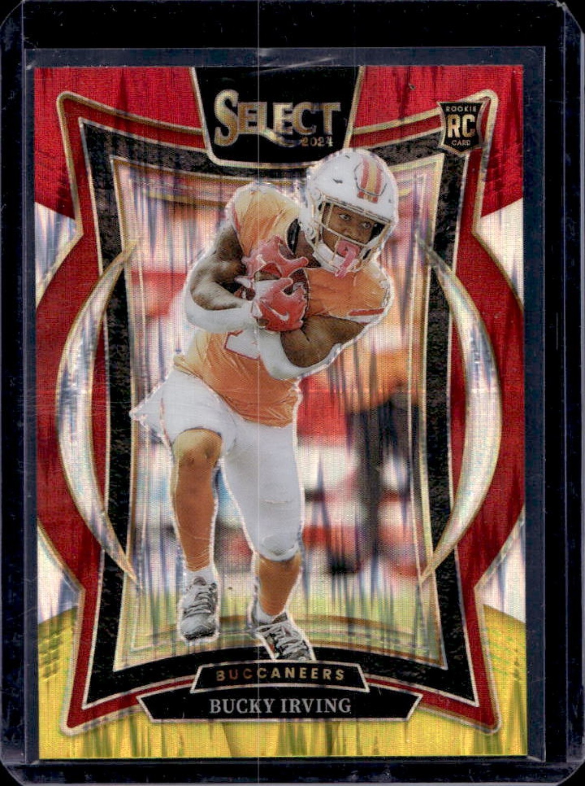 2024 Select Bucky Irving Concourse RC Red and Yellow Prizm Shock #4 Buccaneers