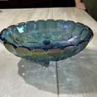 Vintage Blue Indiana Carnival Glass Harvest Grape Oval Footed Fruit Bowl Scallop