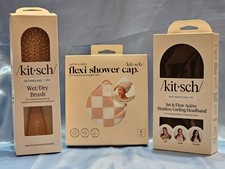 LOT OF 3 KITSCH ITEMS WET / DRY BRUSH FLEXI SHOWER CAP HEATLESS CURLING HEADBAND