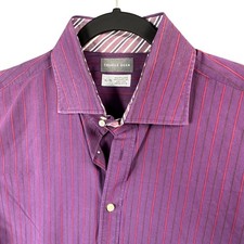 Thomas Dean Mens XL Purple Striped Long Sleeve Button Down Dress Shirt Cotton
