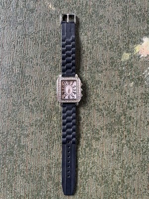 ICED OUT Square Studded Watch FMD Silver Tone Textured Rubber Strap Bling