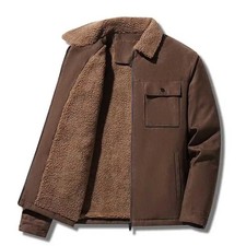 Men's Cargo Jacket Casual Warm Fleece Thicken Zipper Coat Winter Thermal Outwear