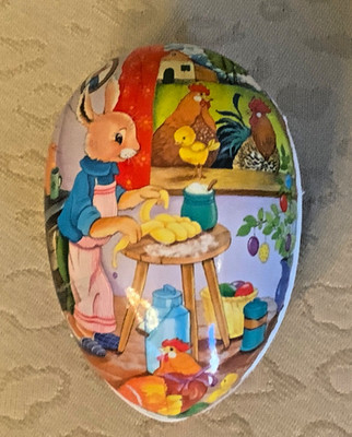 Nestler Germany Paper Mache Easter Egg - Bunny Making Bread Kitchen Scene