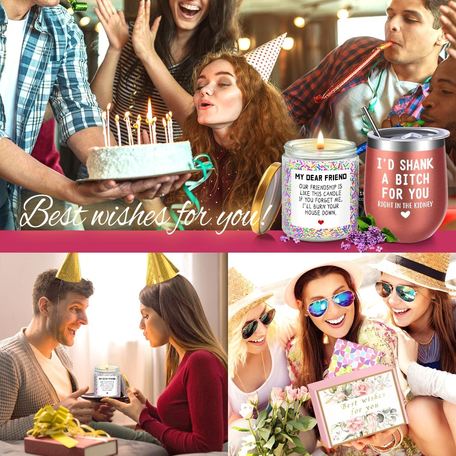 Thoughtful Birthday Gift Basket for Women: Tumbler, Candle & Pouch Included