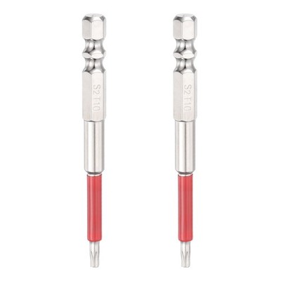 2pcs TT10 Torx Head Screwdriver Bit 1/4'' Hex Shank 3'' Magnetic with Hole Tip