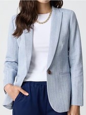 J.Crew Light Blue Women's Single-Button Blazer Linen, Cotton