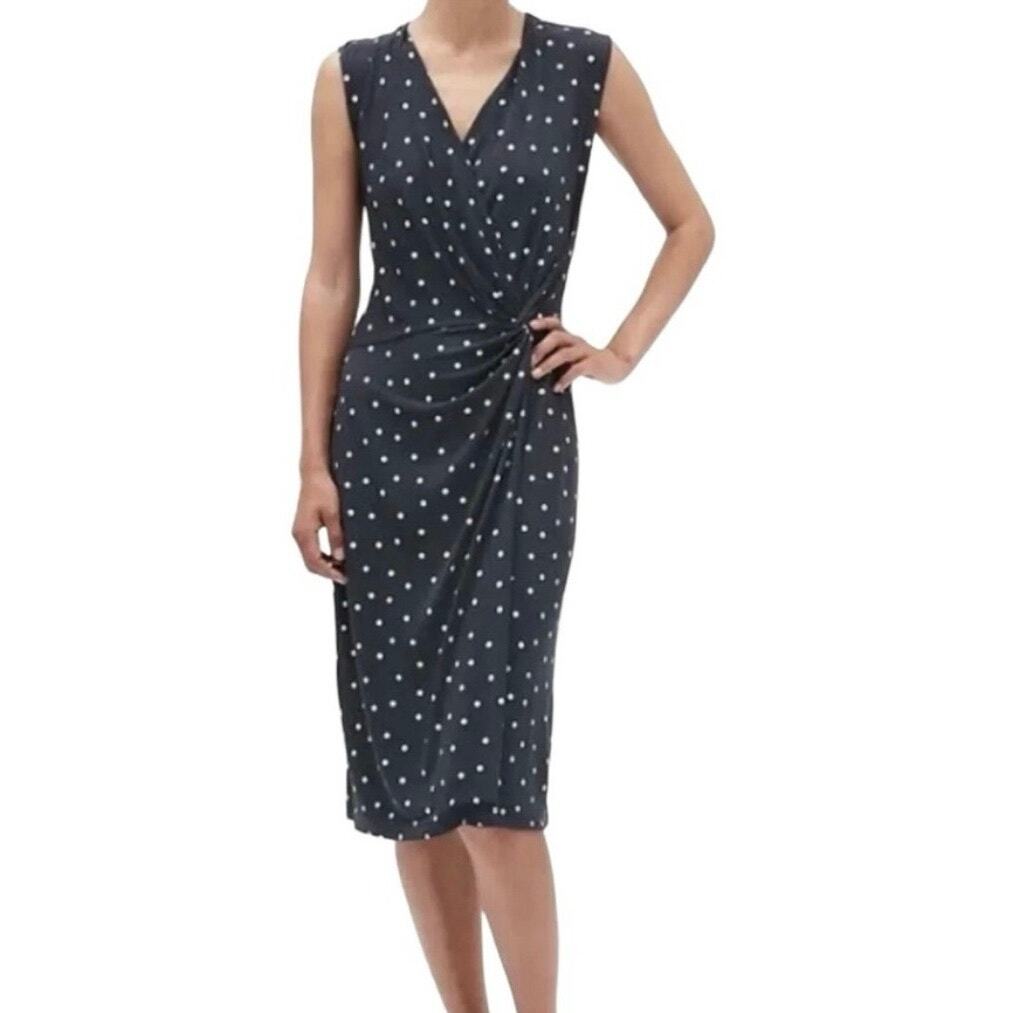 banana republic blue wrap dress Size Small Petite Polka Dot Stretchy Bodycon SP 39 Regular body length PRD-Sil_FASHION DRESSES Windsor - Black Cutout Color:Robin Blue