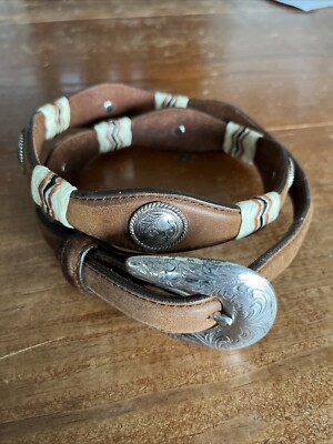 Tony Lama Western Belt Brown Leather Silver Conchos Size 30  display picture 1