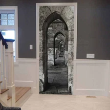 PVC Retro Stone Arch Corridor Door Sticker Wall Decals Mural 3D Home Wallpaper