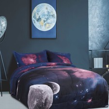 All-season Quilted Comforter Set Reversible Galaxies Fuchsia 2 Pillowcase