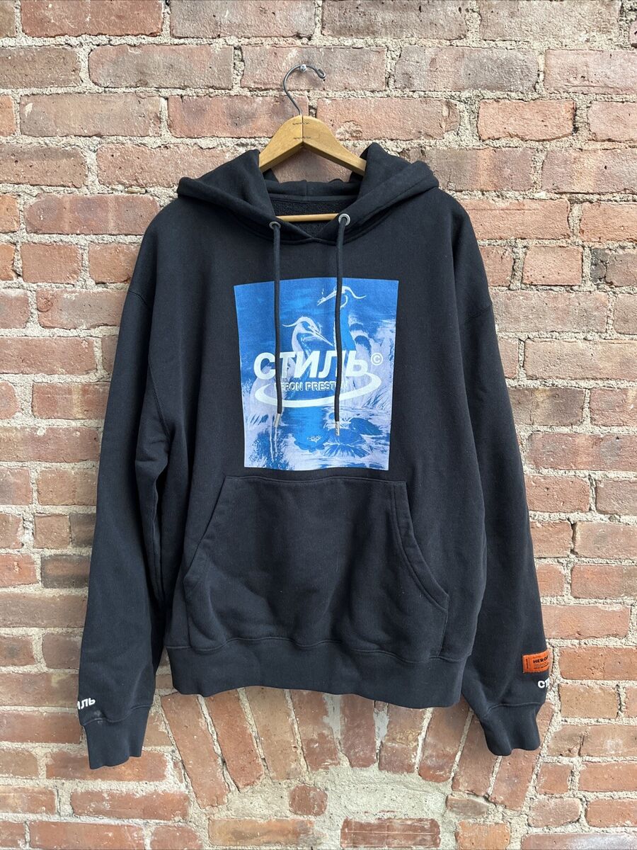 Heron Preston///テキストロゴプリント プルオーバーパーカー Heron Preston Men's Hoodie, Sz Large, Black Cotton Portugal