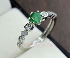Natural Emerald 5 MM Round 925 Sterling Silver May Birthstone Women Ring