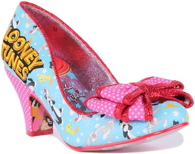Irregular Choice Banjo Time rote Damenfliege mit mittlerem Absatz blau Größe 3 - 8