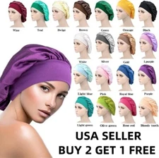 Women Satin Bonnet Night Sleep Cap Hair Hat Silk Head Cover Wide Elastic Band