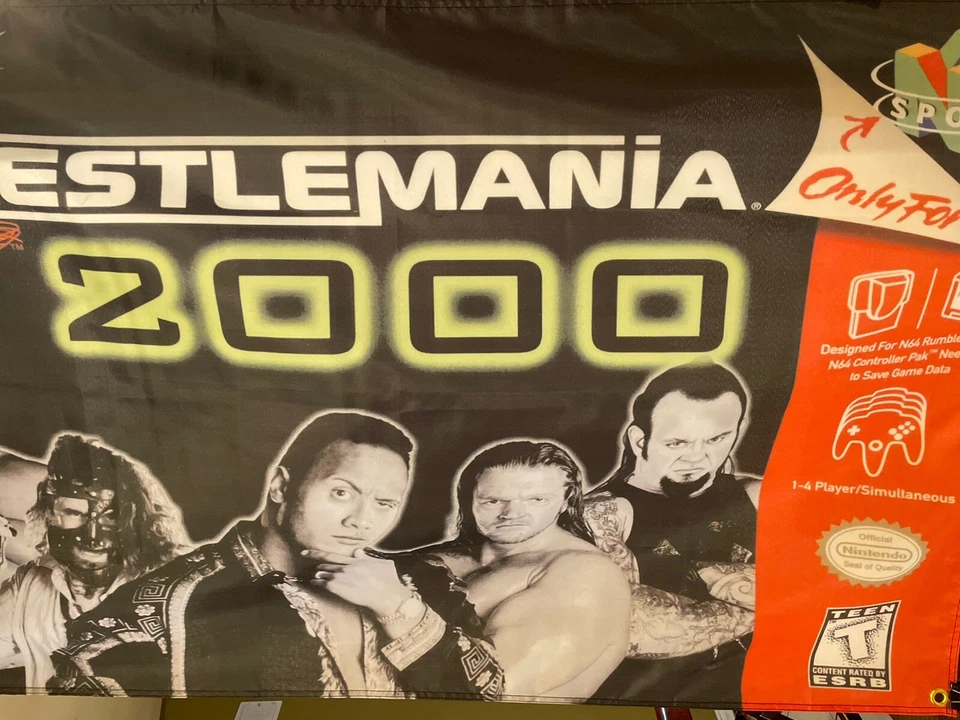 WWF Wrestlemania 2000 Nintendo N64 5ft Flag Banner Poster 1999 64 THQ WWE Rock - Image 3 of 3
