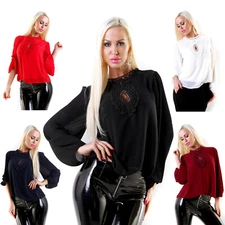 Women's blouse, elegant macrame lace, long sleeves pleated APARMU