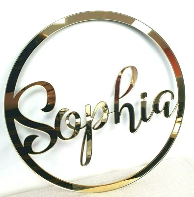 Personalised Wooden Any Name Colour Hoop Acrylic Wreath Circle Loop Plaque 60cm - Image 1 of 3