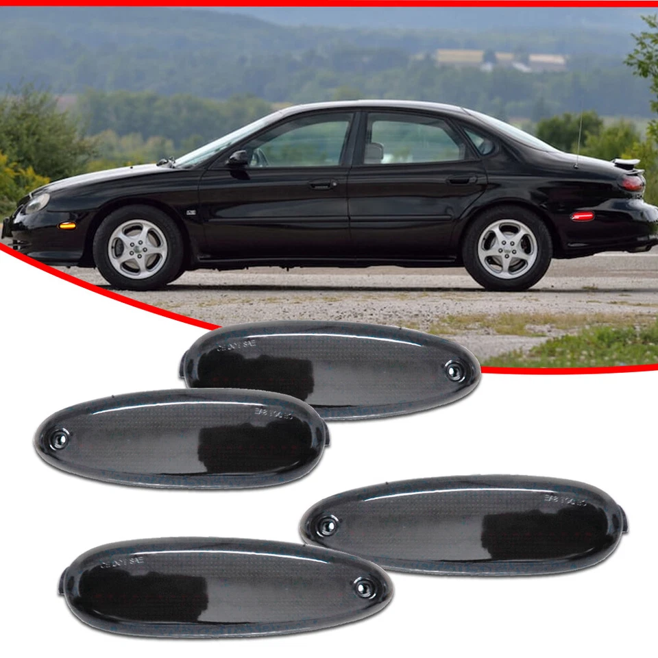 4X Smoke Front + Rear LED Side Marker Lights For 96-99 Ford Taurus Mercury Sable - Image 2 of 4