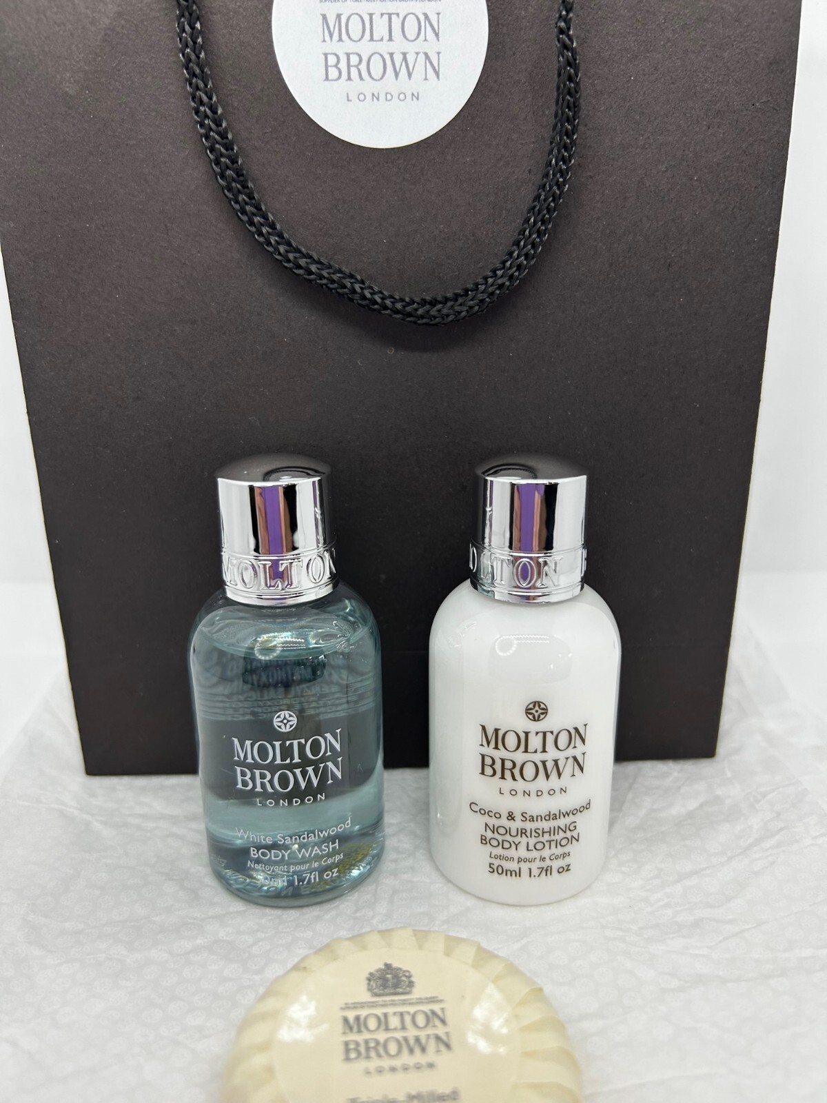 MOLTON BROWN White Sandalwood Body Wash Coco Body Lotion 50ml Soap Gift