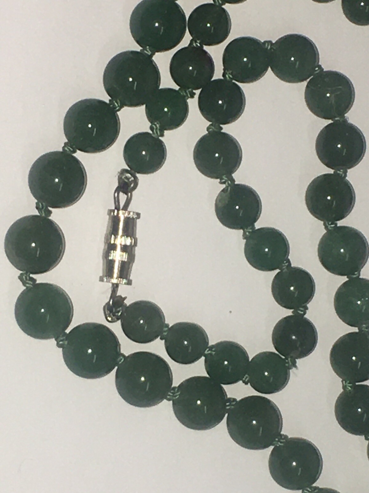 Antique Green Jade Bead Necklace Gem