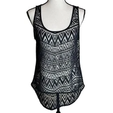 Apt. 9 NWT Black Aztec Print Sheer Weave Burnout Tank Top; Size Medium