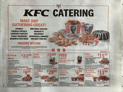 (1) Sheet Kentucky Fried Chicken KFC Food &amp; Combo Coupons Exp. 3/1/2025 ...