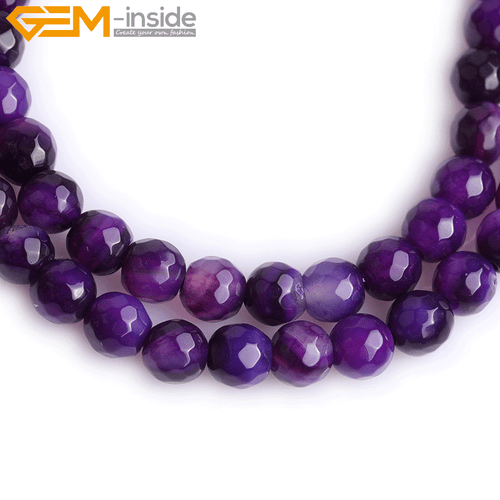 Natural Purple Striped Agate Gemstone Loose Beads For Jewelry Making 15" Faceted - Picture 27 of 28