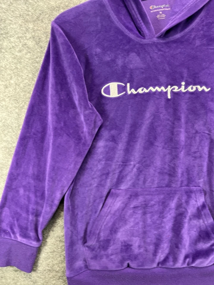 Champion Hoodie Teen Girls XL Purple Velour Spell Out Sweatshirt Long Sleeve - Image 3 of 4
