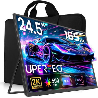 UPERFECT 24,5 Zoll 165Hz tragbarer Monitor 2K LCD Bildschirm mit VESA Mountable