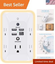 5 Outlet Power Strip Extender with Night Light  USB Charging 4 USB Ports 