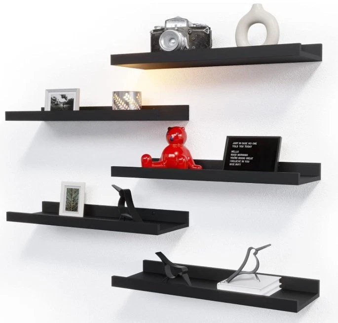 6 Floating Wall Mounted Shelves Black Shelves for Wall Decor Modern Pictures