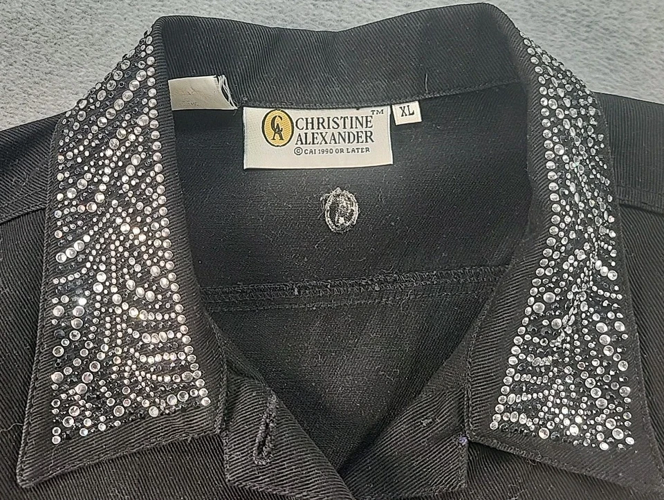 Chaleco Denim Vintage Christine Alexander Talla XL Negro Estrás Bling Foto 2 de 4