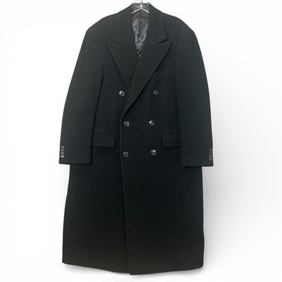 Chaps Ralph Lauren Men's 42 Black Trench Coat Overcoat Wool