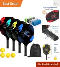 Pickleball Set with 4 Wood Paddles, Cushion Comfort Grip, 4 Cooling Towels, ...