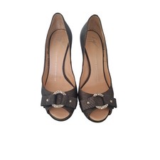 Giuseppe Zanotti Brown Metallic Lizard Embossed Peep Toe Rhinestone Pumps 37