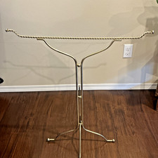 Vtg Brass Quilt Towel Stand Rack Standing Floor Hollywood Regency Patina 27X28"