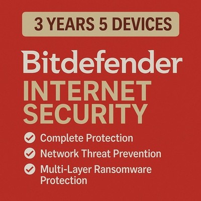 Bitdefender Internet Security 2026 - 3 Years For 5 Windows PC + Daily VPN