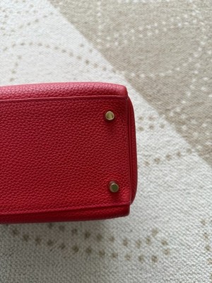 Hermes Kelly28 Togo Top Handle Bag Crossbody Red Gold Classic