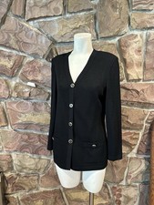 ST JOHN BASICS COLLECTION Blazer Jacket SIZE 4Black Gold Buttons Classic Knits
