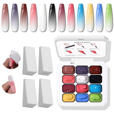 Sponge Pat Gel Nail Polish Palette, 12 Colors Blending Ombre Gel Polish Gradient