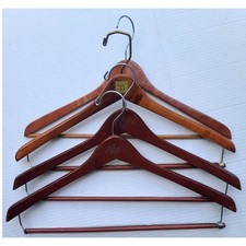 Lot of 4 Vintage Wooden Suit Hangers Mahogany Oak Trouser Bar