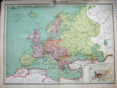 Old Antique Print Map C1890 Europe Population Industries Communications 0 19th
