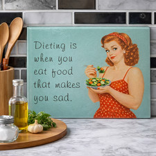 Retro Diet Humor Tempered Glass Cutting Board