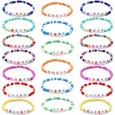 Asivsa 20 Pcs Friendship Bracelets for Teen Girls Preppy Letter Beaded Bracel...